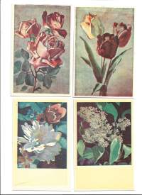 Sota-ajan kulkematon kukkakortti postikortti 4 eril