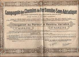 Compagnie des Chemins de Fer Danube - SaveAdriatique  Obligation  - Vienne 1923