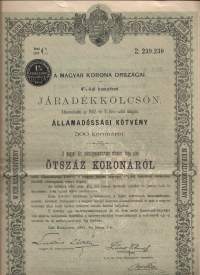 Unkakari valtion velkakirja 4%   200 Kr Budabest 1904