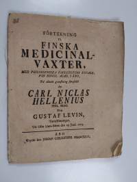 Förtekning på finska medicinalväxter, med philosophiska facultetens bifall, vid Kongl. Acad. i Åbo, til allmän granskning förestäld af Carl Niclas Hellenius phil....