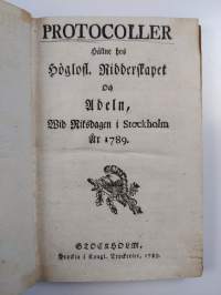 Protocoller, hållne hos Höglofl. Ridderskapet och Adelen, wid Riksdagen i Stockholm år 1789