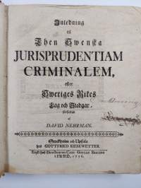 Inledning til Then swenska jurisprudentiam criminalem, efter Sveriges rikes lag och stadgar