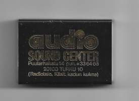Audio Sound Center tyhjä  mainos tulitikkurasia tuotepakkaus, tulitikkuetiketti