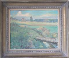 Paavo Sainio, &quot; Kesäilta Laitila&quot; öljyvärimaalaus sign -46 , kehystetty 56x66 cm