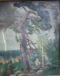 Kopio Eero Järnefelt maalaus &quot;Ukkonen&quot;/ maalannut Leo Lehtikanto, öljyvärimaalaus levylle   60x50/74x64 cm / Kaarlo LEO Robert LEHTIKANTO(1904,