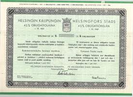 Helsingin Kaupungin 4,5 % obligatiolaina   1937   10 000 Markkaa Helsinki