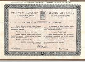 Helsingin Kaupungin  5 % obligatiolaina   1936   10 000 Markkaa Helsinki