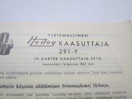 Yleismallinen Hedoy kaasuttaja 291-Y (=Carter kaasuttaja 291S) -käyttöohje, osaluettelo