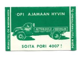 Autokoulu J Heurlin-tulitikkuetiketti