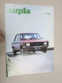 Kupla 1971 nr 2 -Volkswagen asiakaslehti, Koeajo VW K70, Kelluva Kansanauto, Kestää - sietää - väsyy, HUU-211 - 1965 - Kauko Elomaa yli 200 000 km tulppia vaihtaen