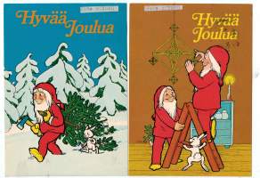 Juha Röyskö / kaksi joulukorttia. Kulkenut 12.12.1982 ja 14.14.1979