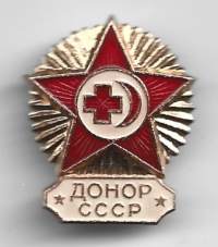 Punainen Risti / Punainen Puolikuu  CCCP Neuvostoliito  verenluovuttajaTaidevalutehdas (ЗХЛ) 1940 - 1950-lukumessinki, emali- lukkoneulamerkki  rintamerkki