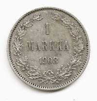 1 markka  1908  hopeaa