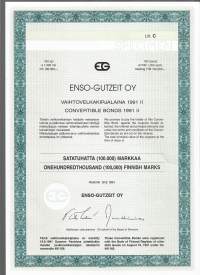Enso-Gutzeit Oy  Vaihtovelkakirjalaina  1991 II  100 000 mk , Helsinki 19.8.1991  specimen