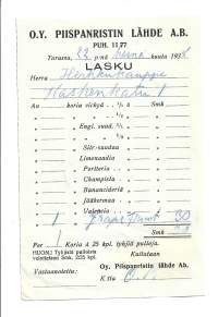 Piispanristin Lähde  Oy  lähetyslista 1938 - firmalomake