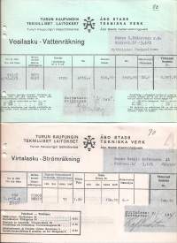 Turun kaupungion teknilliset laitokset Vesi- ja Virtaulasku 1937 j -   firmalomake 2 kpl