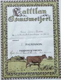 Laitilan Osuumeijeri II palk 1952-53  -kunniakirja kehystetty juliste 40x32 cm  sign Lyden 1927/Turun Kivipaino