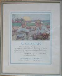 Pienviljelijäyhdistys Kurikka  1934  -kunniakirja kehystetty juliste 43x36 cm