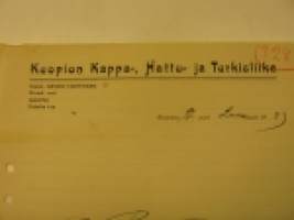 Kuopion Kappa-, Hattu- ja Turkisliike 17.10.1923 -asiakirja