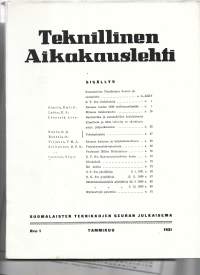 Teknillinen Aikakausilehti  1931  koko vuosikerta  yht 10 lehteä paino  3,7 kg / Suomalaisten Teknikkojen Seura