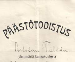 Päästötodistus Askolan Tiilään  ylemmästä kansakoulusta  1911 - todistus koulutodistus