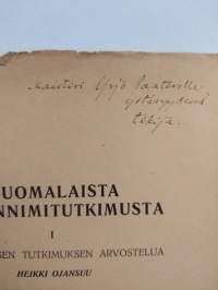 Suomalaista paikannimitutkimusta - I. Tähänastisen tutkimuksen arvostelua (tekijän omiste)