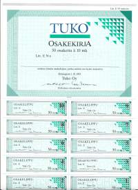 Tuko  Oy 1993 Litt E,  50x 10 mk  osakekirja