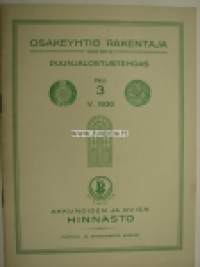 Osakeyhtiö Rakentaja Karkku -akkunoiden ja ovien hinnasto nr 3 1930