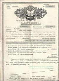 Vakuutusosakeyhtiö Karjala palovakuutus - vakuutuskirja  Viipuri 1944
