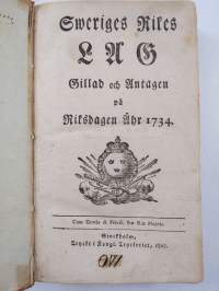 Sweriges rikes lag : gillad och antagen på riksdagen åhr 1734 ; Bihang til Sweriges rikes lag