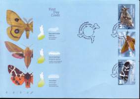Suomi FDC (ensipäiväkuori) Yöperhosia - Tarrarullamerkkejä.  (27.3.2008). LAPE 1897-1899.