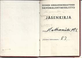 Suomen Sosiaalidemokraattinen Sanomalehtimiesliitto  - Jäsenkirja 1929