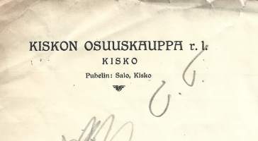 Kiskon  Osuuskauppa rl Kisko 1921 - firmalomake