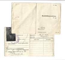 Henkilöllisyystodistus valokuvalla varustettu 1940-luku  2 kpl erä
