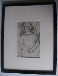 Pekka Partanen, &quot;Tyttö&quot; lyijykynäpiirros  15x10  / 30x23 cm / Partanen, Pekkas. 20.6.1924 Viipuri
