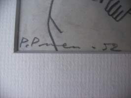 Pekka Partanen, &quot;Tyttö&quot; lyijykynäpiirros  15x10  / 30x23 cm / Partanen, Pekkas. 20.6.1924 Viipuri