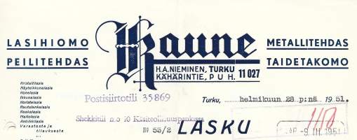 Kaune Oy Turku 1951  - firmalomake