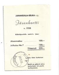 Janakkala-seura ry - jäsenkortti  1958