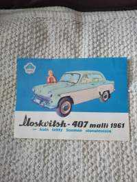 Moskvitsh - 407 malli 1961, paperinen 2 puoleinen mainos