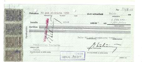 Vekseli 2 500 000 mk / veromerkki  2000 mk + 2000 mk +500 mk+300 mk 1958
