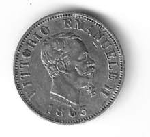 Italia 50 c 1863 Vittorio Emanuele II  - ulkomainen kolikko hopeaa