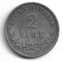 Italia 2 Lire 1863 Vittorio Emanuele II  - ulkomainen kolikko hopeaa