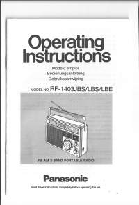 Panasonic FM-AM 3 band portable radio Model RF-1403JBS/LBS/LBE - Operating Instructions