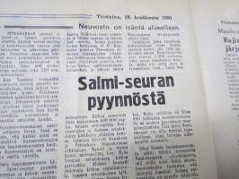 Neuvosto-Karjala - kansallinen yleisölehti, 18.6.1991; Lehmiä Suomesta Vuokkiniemelle ja moitteita avustuksena toimitettujen koneiden tilasta, Salmi-Seuran asioita..