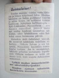 Suomalaiset! Teidän maanne vuotaa verta Hitlerin ja hänen kätyriensä takia... -neuvostoliittolainen lentolehtinen, josta tehty postikortti