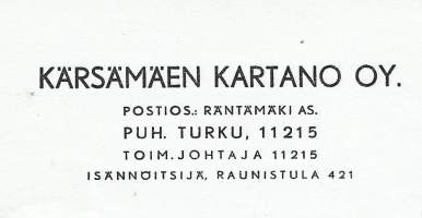Kärsämäen Kartano  Turku 1951 -  firmalomake