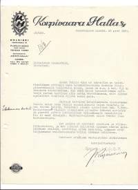 Korpivaara&amp;Halla  Oy  Hki 1931  firmalomake