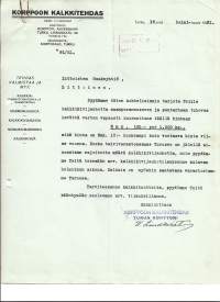 Korppoon Kalkkitehdas Turku 1931 firmalomake