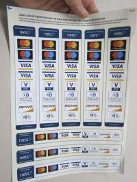 Card Logo Stickers for point of sale: Mastercard, Visa, Diners and Discover - Nets -luotto- ja maksukorttien tarroja / logo ostopisteessä hyväksyttävistä korteista