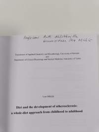 Diet and the development of atherosclerosis : A whole-diet approach from childhood to adulthood (signeerattu, tekijän omiste)
